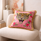 Pink Leopard Velvet Cushion Cover Fringed Luxury Decor
