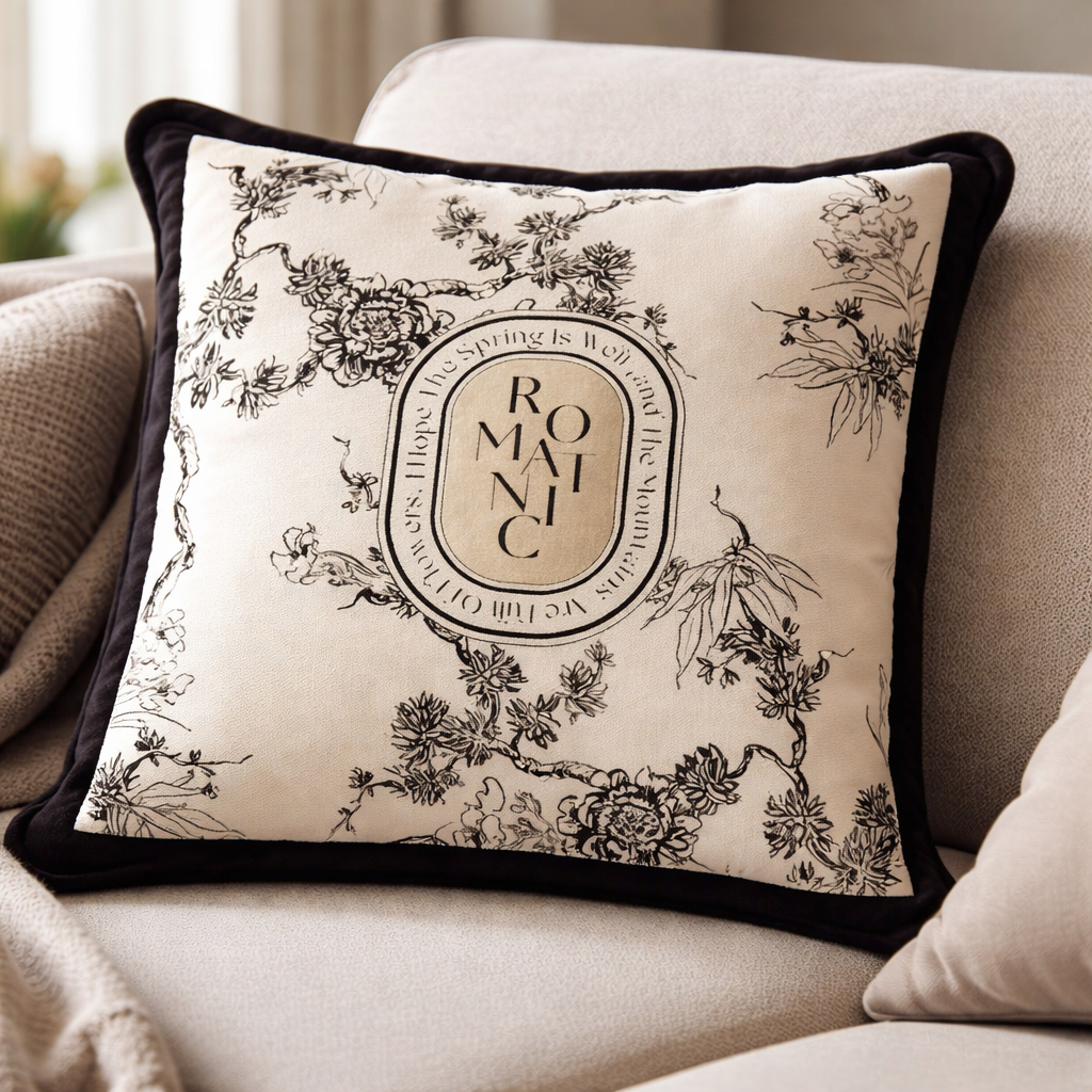 Luxury Black White Velvet Cushion Cover - Chic Pattern Design