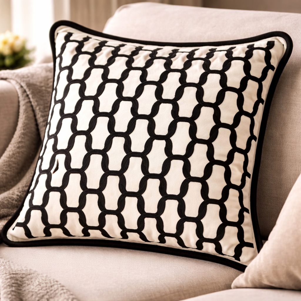 Luxury Black White Velvet Cushion Cover - Chic Pattern Design