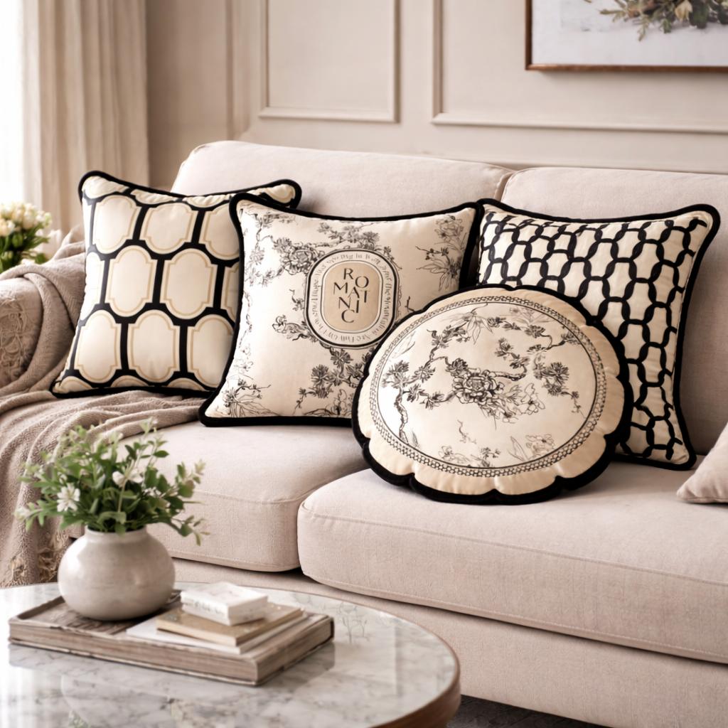 Luxury Black White Velvet Cushion Cover - Chic Pattern Design