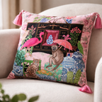 Pink Velvet Animal Print Cushion Cover - Tassel Decorative Pillow
