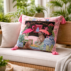 Pink Velvet Animal Print Cushion Cover - Tassel Decorative Pillow