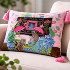 Pink Velvet Animal Print Cushion Cover - Tassel Decorative Pillow