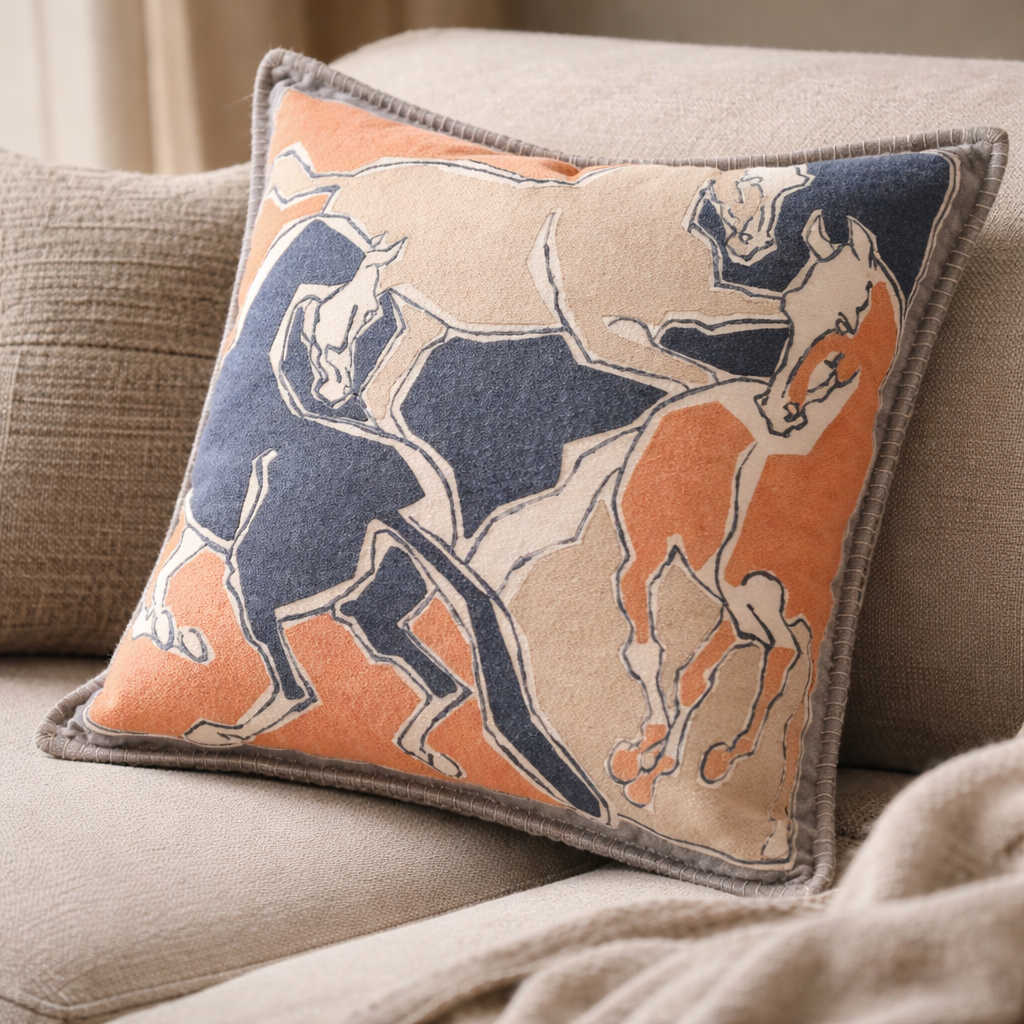Galloping Horses Wool Blend Cushion Cover
