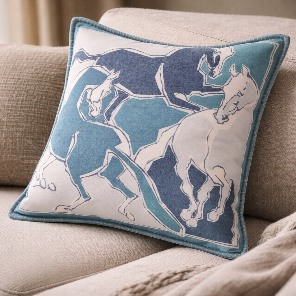 Galloping Horses Wool Blend Cushion Cover