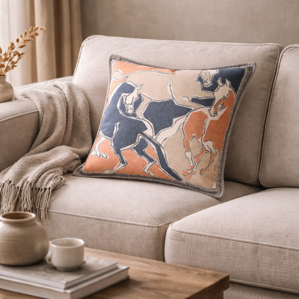 Galloping Horses Wool Blend Cushion Cover