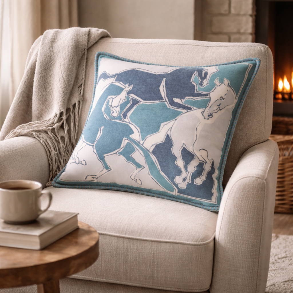 Galloping Horses Wool Blend Cushion Cover