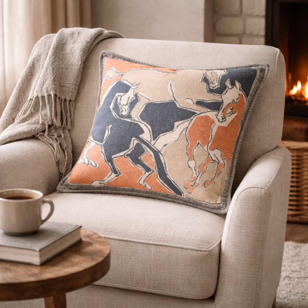 Galloping Horses Wool Blend Cushion Cover