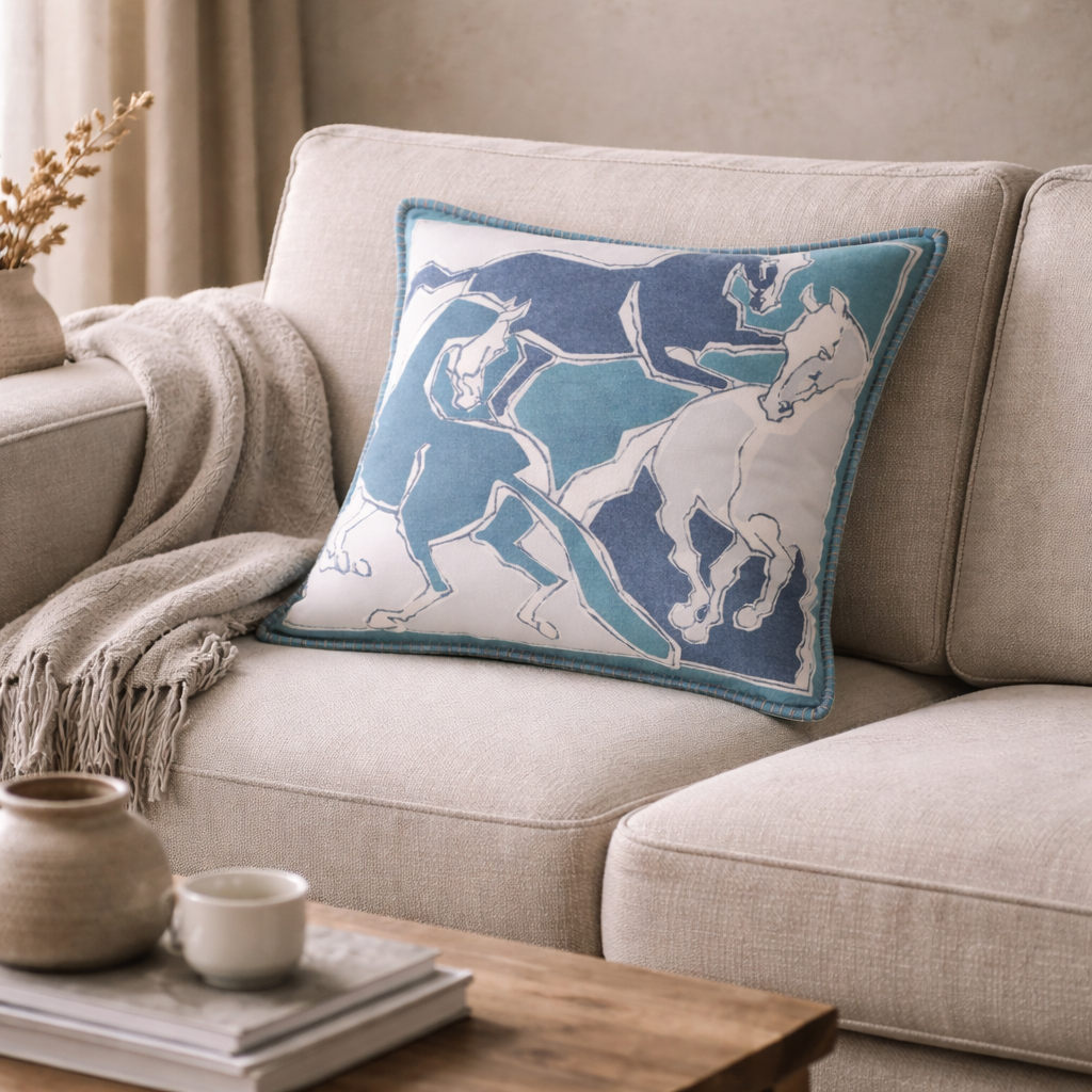 Galloping Horses Wool Blend Cushion Cover