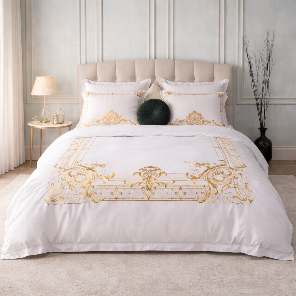 White Gold Egyptian Cotton Luxury Duvet Cover Set