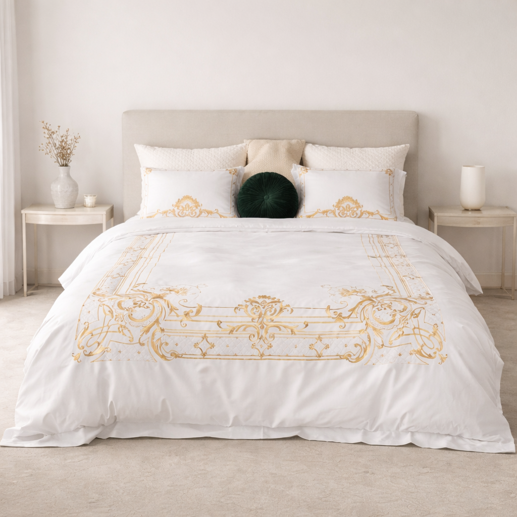 White Gold Egyptian Cotton Luxury Duvet Cover Set