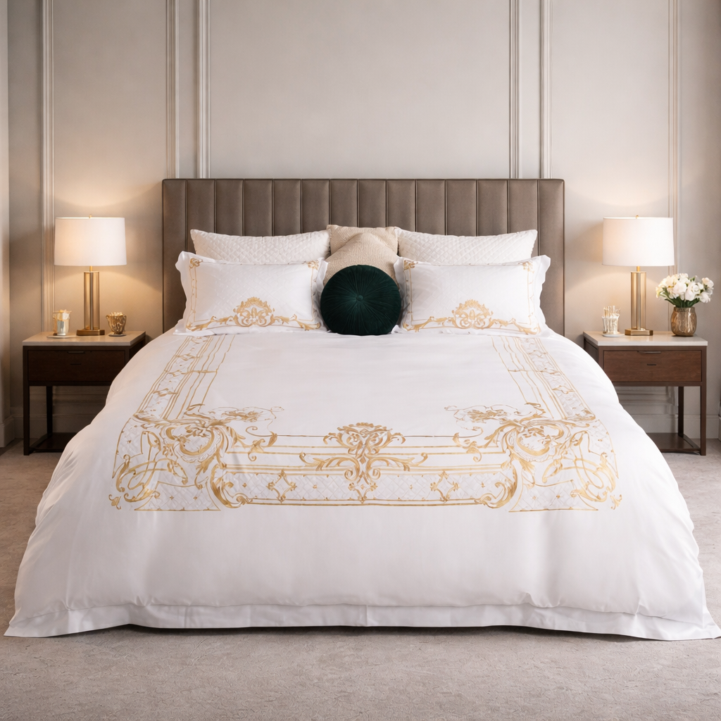 White Gold Egyptian Cotton Luxury Duvet Cover Set