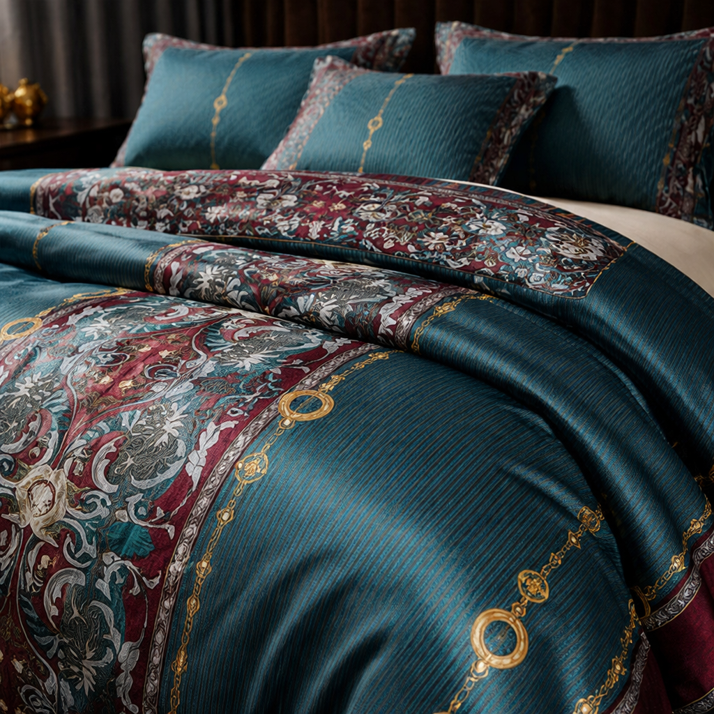 Luxury Teal Egyptian Cotton Duvet Cover Set - Ornate Bedding