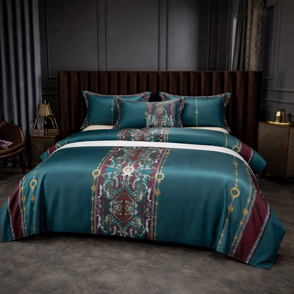 Luxury Teal Egyptian Cotton Duvet Cover Set - Ornate Bedding