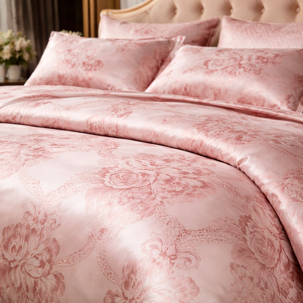 Luxury Satin Cotton Floral Duvet Cover Set - King Queen Bedding