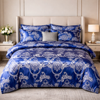 Luxury Satin Cotton Floral Duvet Cover Set - King Queen Bedding