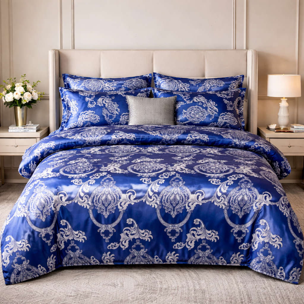 Luxury Satin Cotton Floral Duvet Cover Set - King Queen Bedding