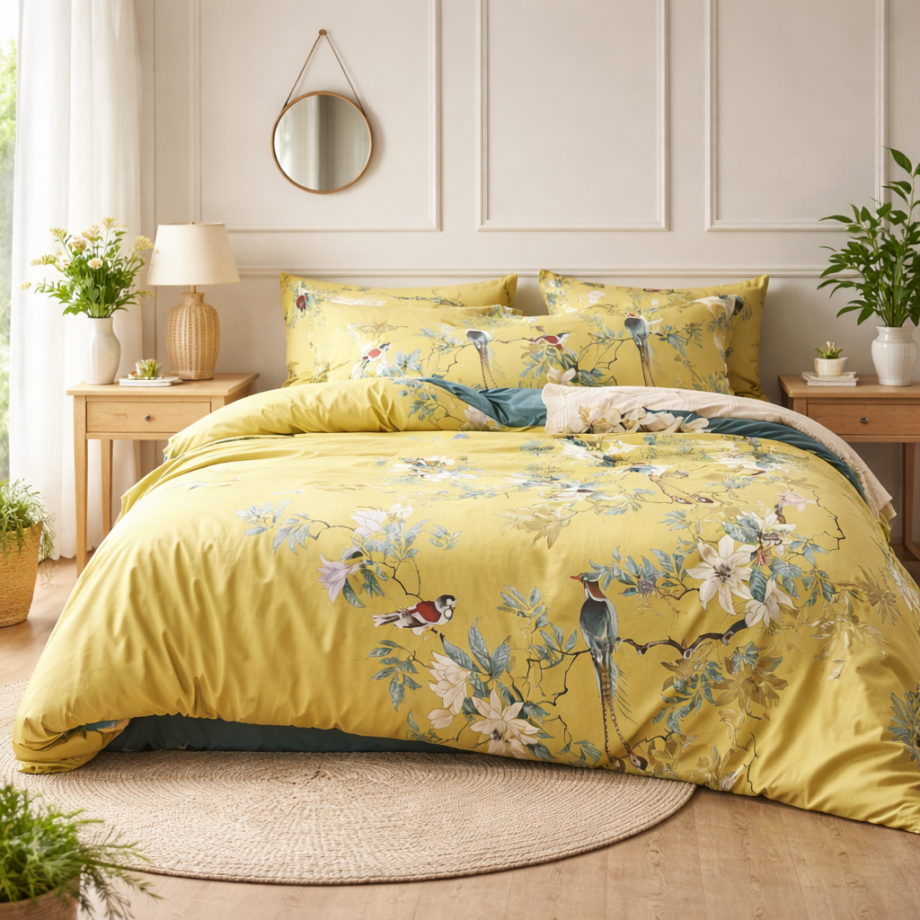 Luxury Yellow Egyptian Cotton Duvet Cover - Set King Size