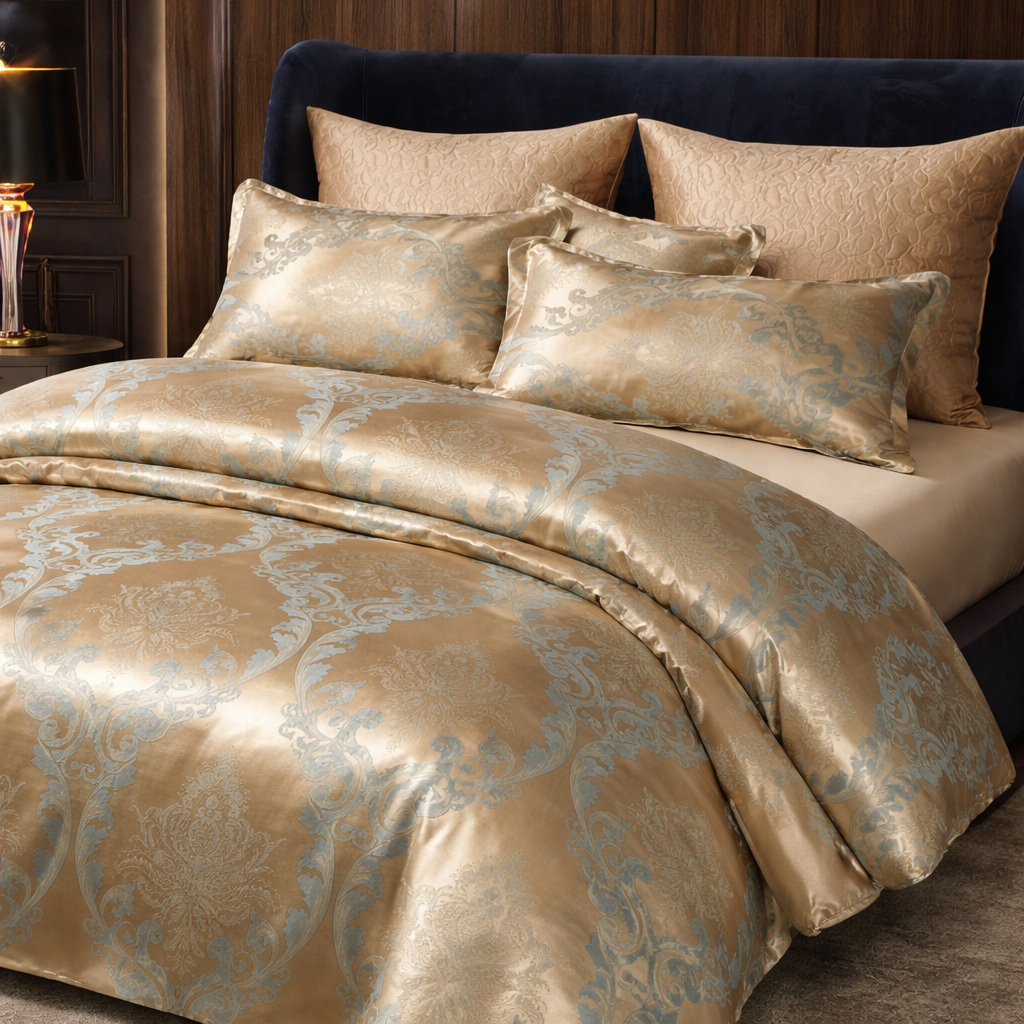 Luxury Satin Jacquard Duvet Cover Set - King Queen
