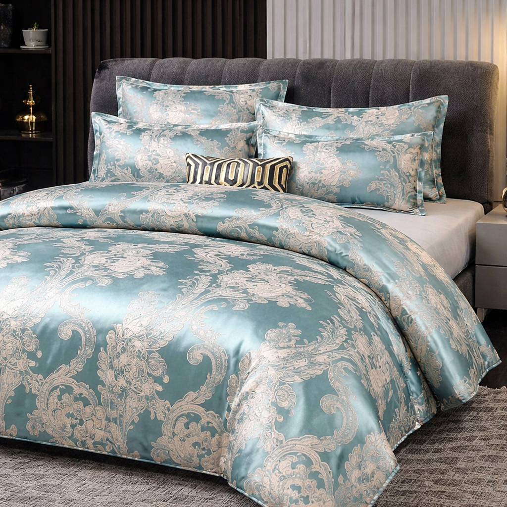 Luxury Satin Jacquard Duvet Cover Set - King Queen