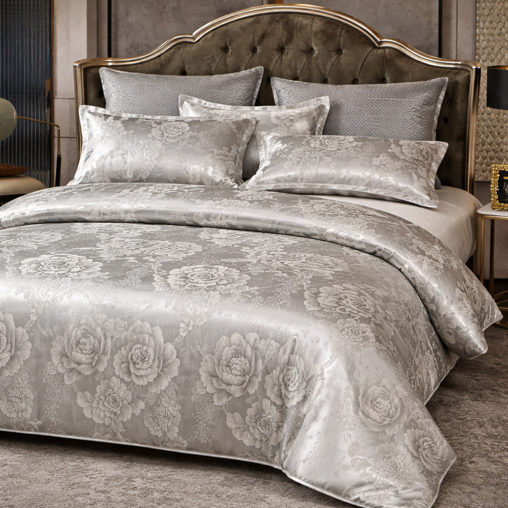 Luxury Satin Jacquard Duvet Cover Set - King Queen