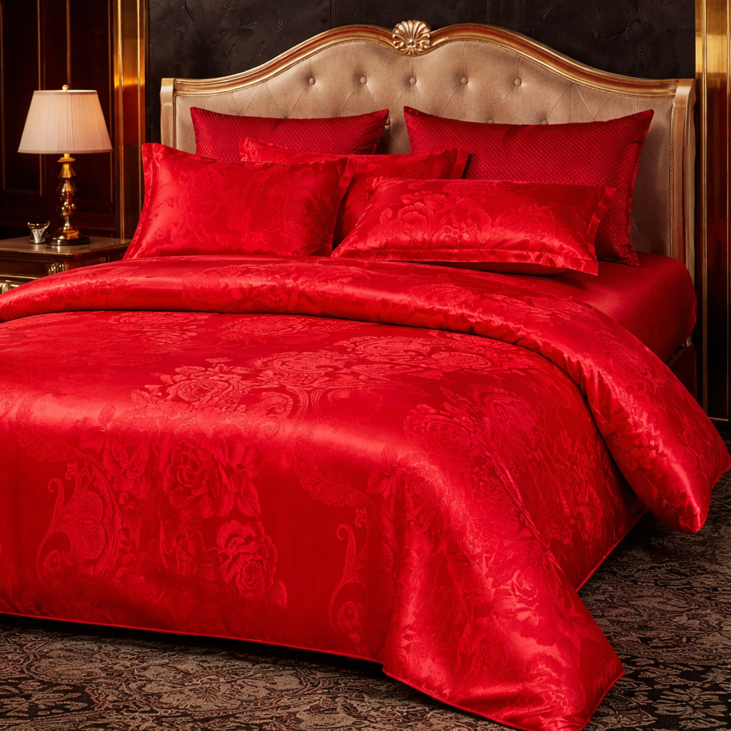 Luxury Satin Jacquard Duvet Cover Set - King Queen