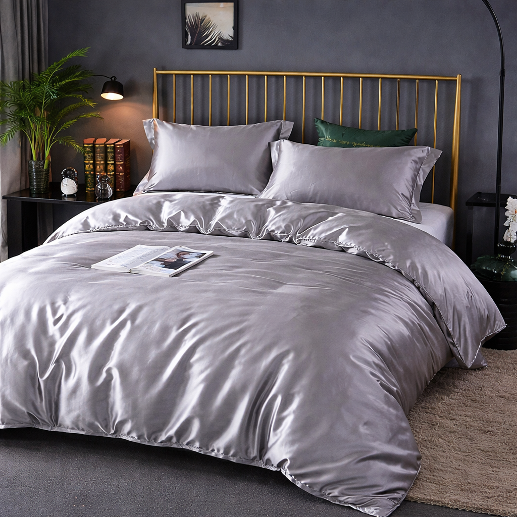 Luxury Satin Cotton Bedding Set - King Queen Silky Bed Linen