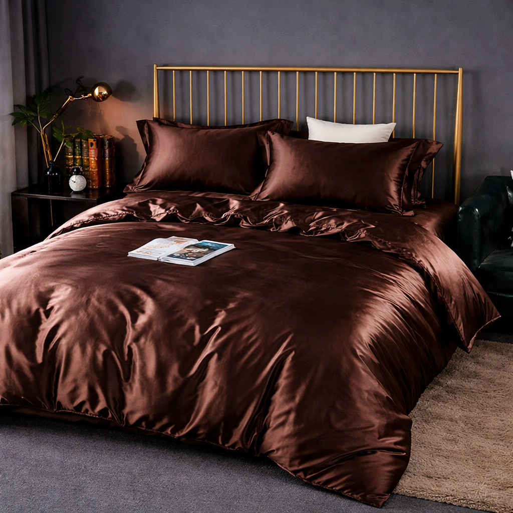 Luxury Satin Cotton Bedding Set - King Queen Silky Bed Linen