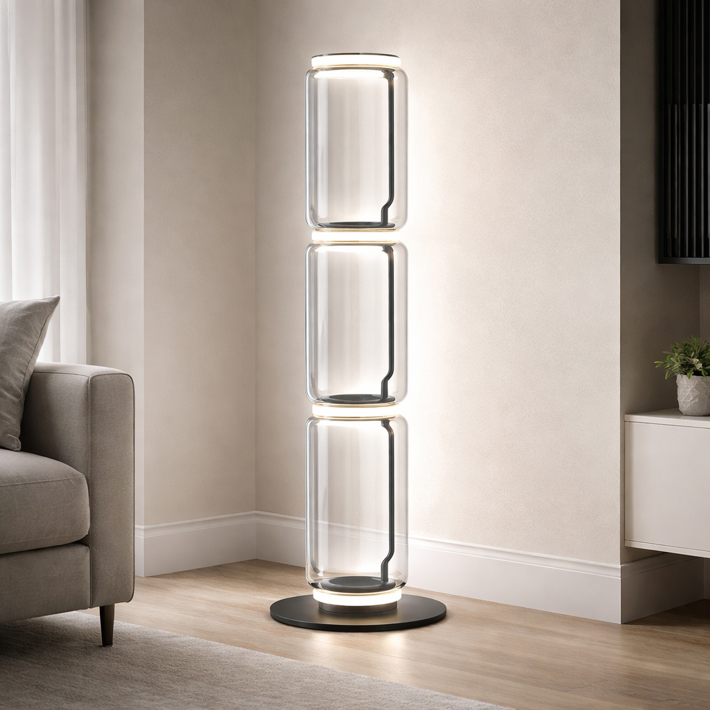Modern Glass Floor Lamp - LED Cylindrical Dimmable