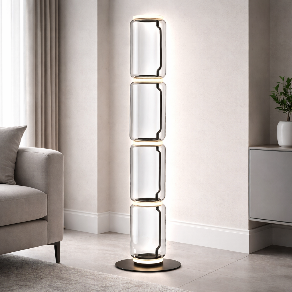 Modern Glass Floor Lamp - LED Cylindrical Dimmable