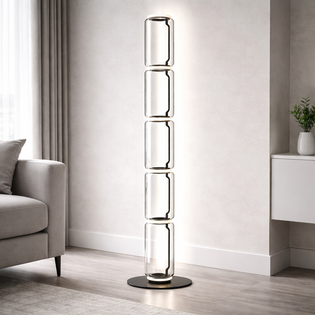 Modern Glass Floor Lamp - LED Cylindrical Dimmable