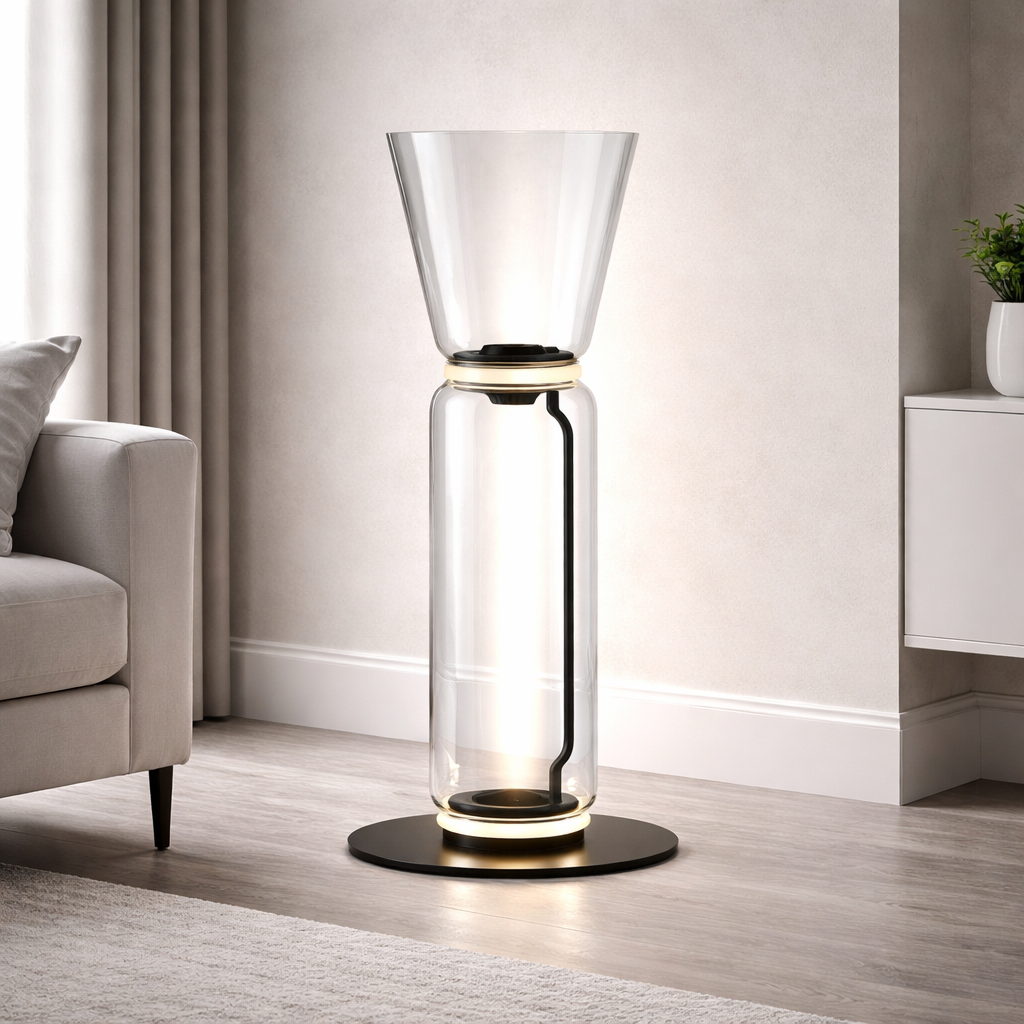 Modern Glass Floor Lamp - LED Cylindrical Dimmable