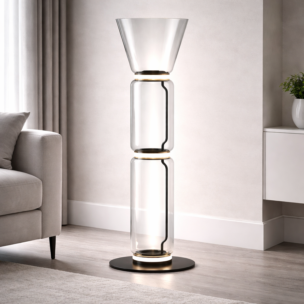 Modern Glass Floor Lamp - LED Cylindrical Dimmable
