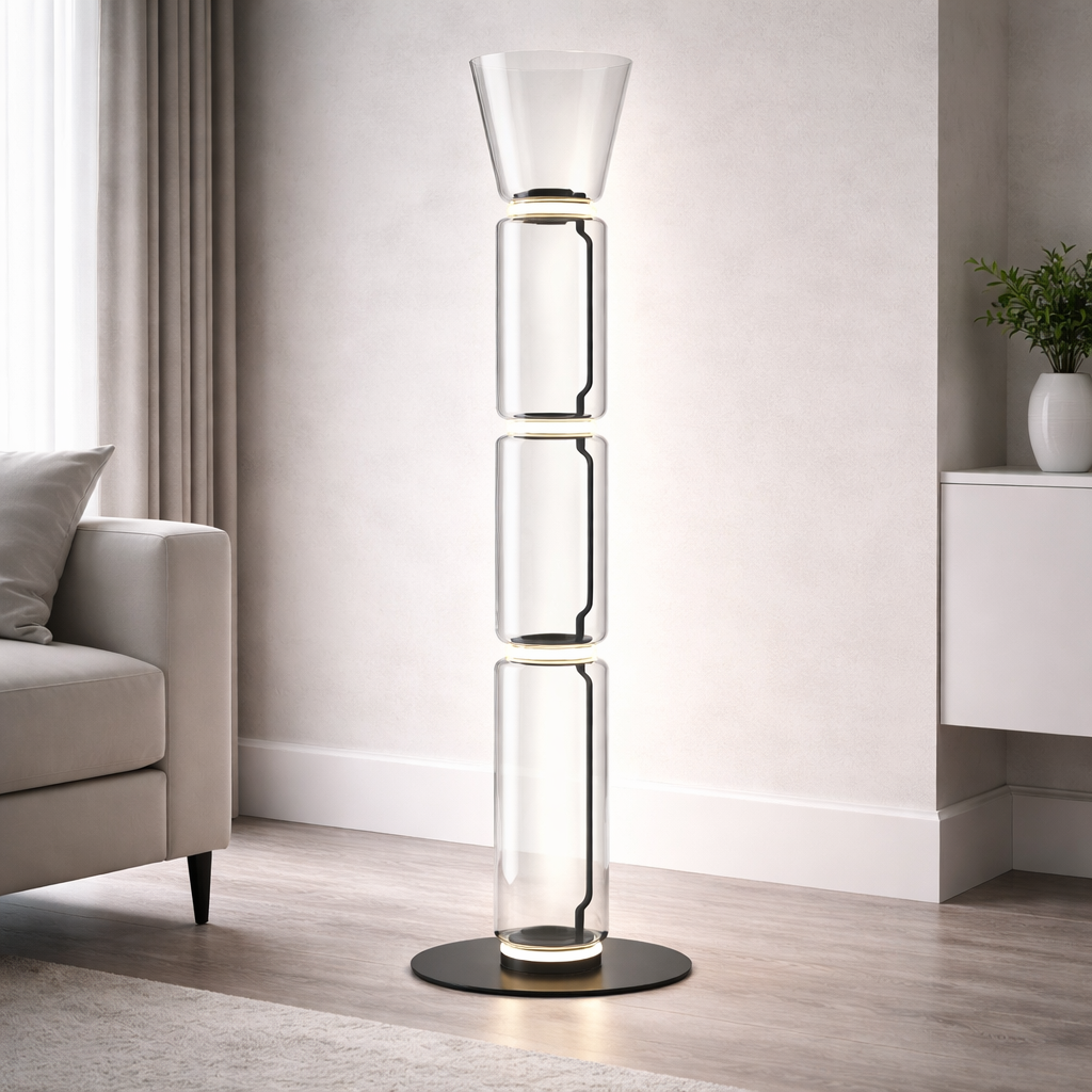 Modern Glass Floor Lamp - LED Cylindrical Dimmable