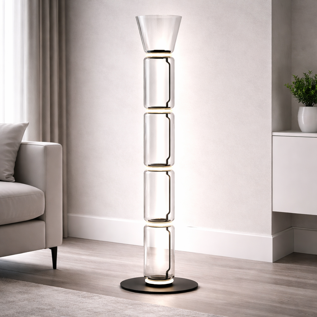 Modern Glass Floor Lamp - LED Cylindrical Dimmable