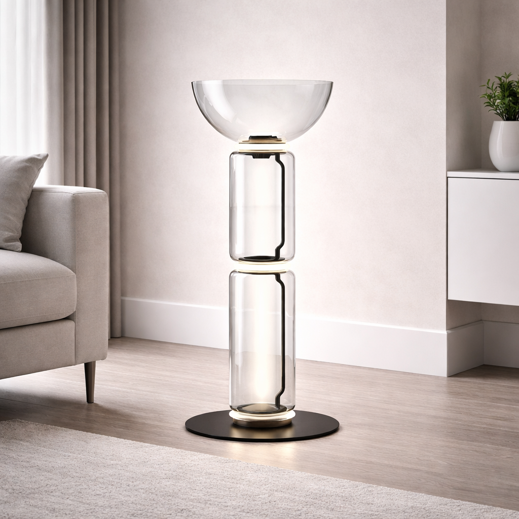 Modern Glass Floor Lamp - LED Cylindrical Dimmable