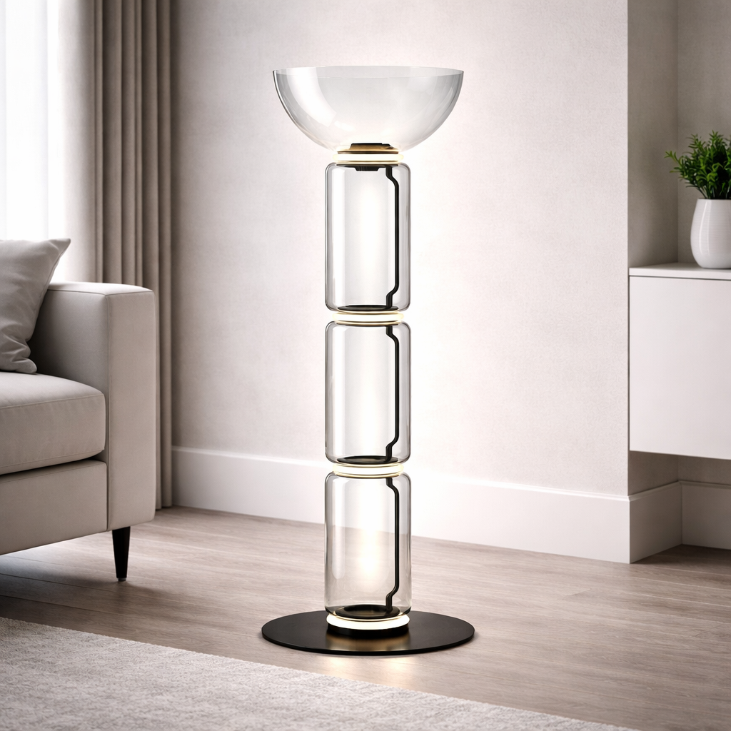 Modern Glass Floor Lamp - LED Cylindrical Dimmable