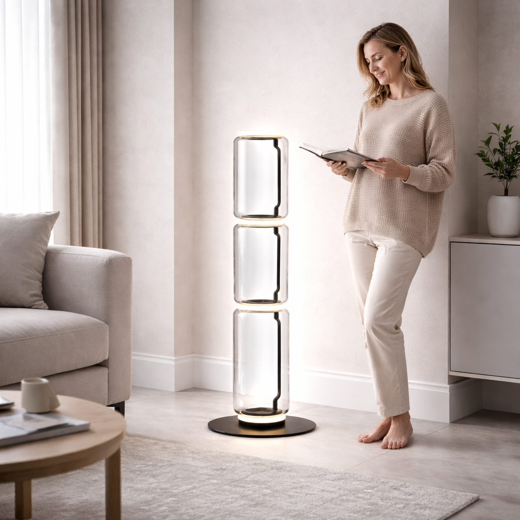 Modern Glass Floor Lamp - LED Cylindrical Dimmable