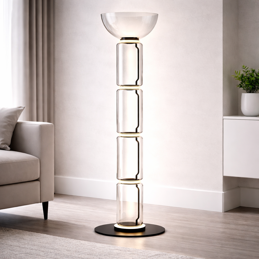 Modern Glass Floor Lamp - LED Cylindrical Dimmable