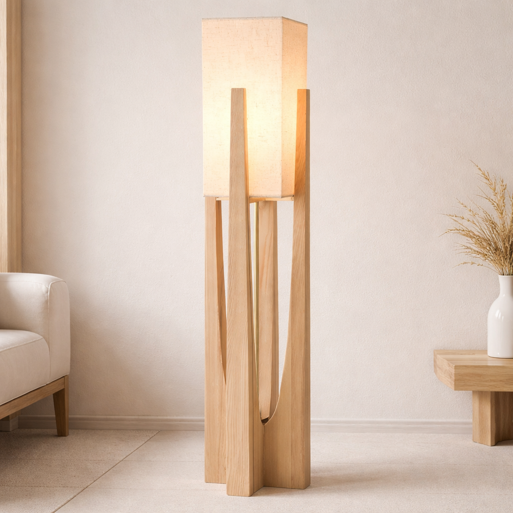 Japanese Wood Floor Lamp - Shoji Paper Ambient Light