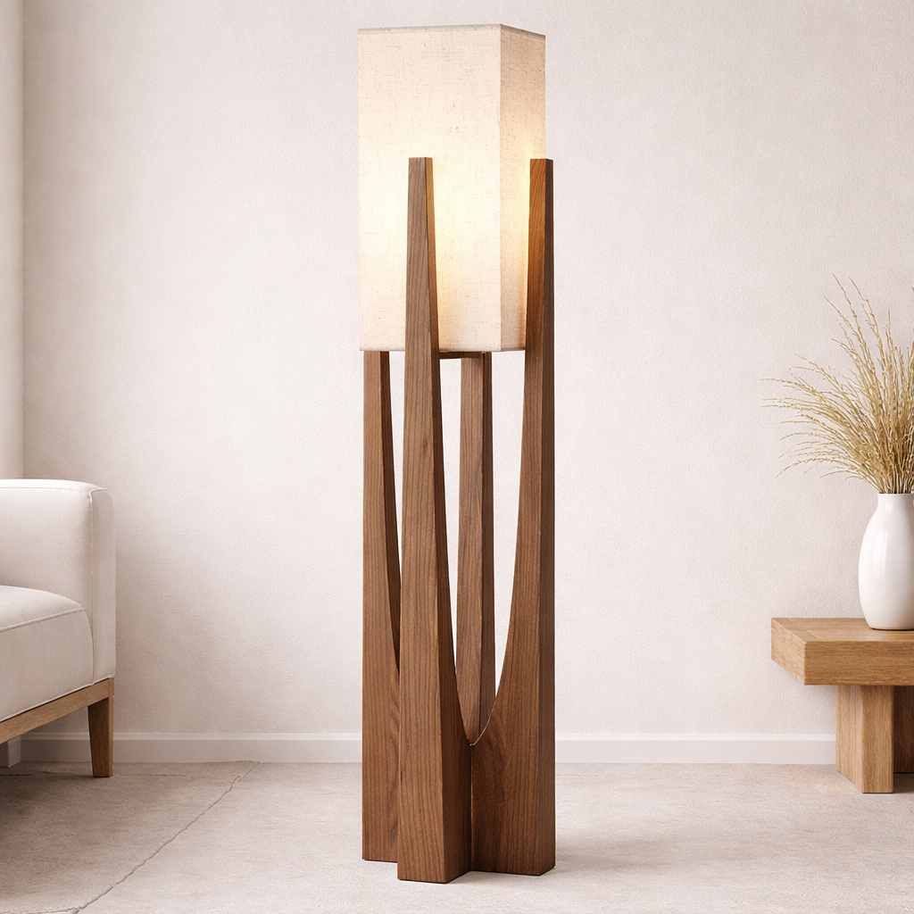 Japanese Wood Floor Lamp - Shoji Paper Ambient Light