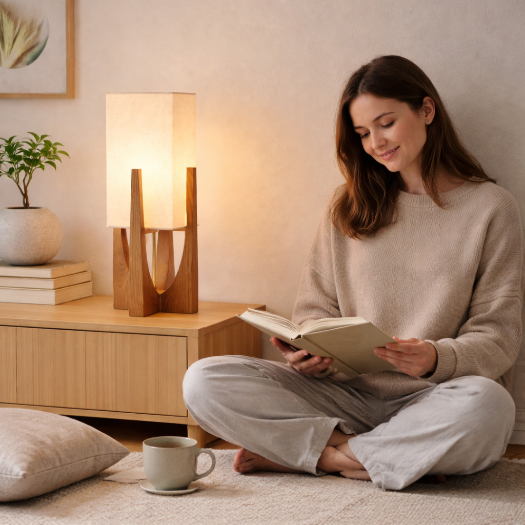 Japanese Wood Floor Lamp - Shoji Paper Ambient Light