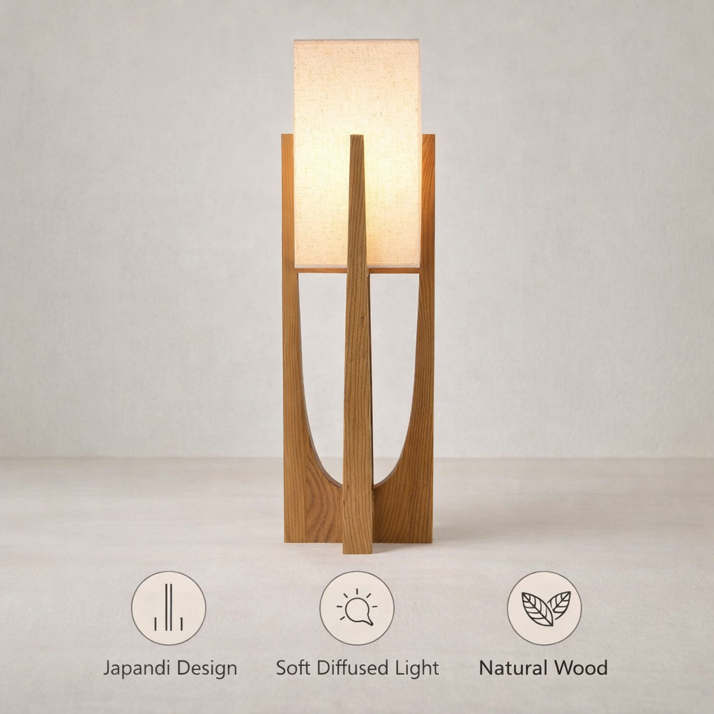 Japanese Wood Floor Lamp - Shoji Paper Ambient Light