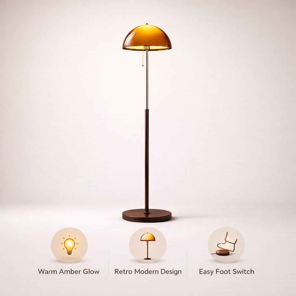 Retro Amber Floor Lamp - Modern Dome - Ambient Light