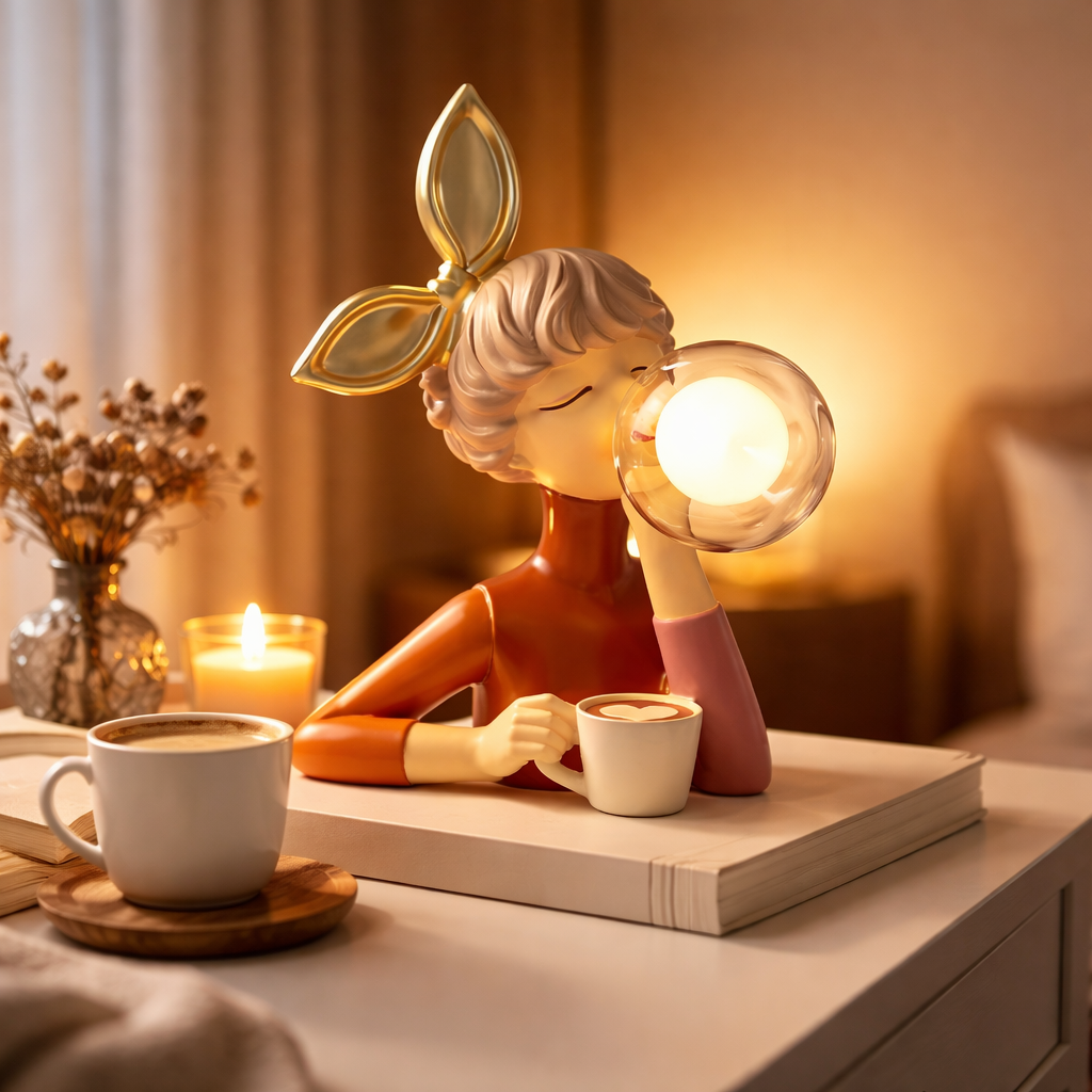 Cute Girl Table Lamp - LED USB Bedside Light