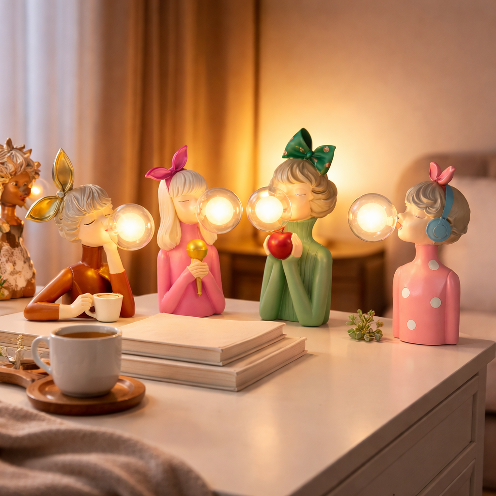 Cute Girl Table Lamp - LED USB Bedside Light