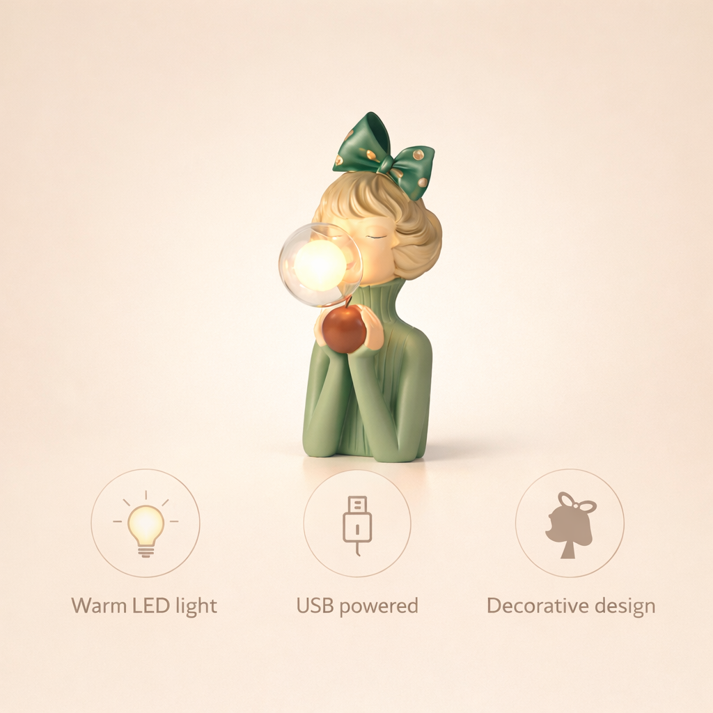 Cute Girl Table Lamp - LED USB Bedside Light