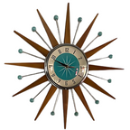 Mid-Century Handmade Wall Clock | Retro Sunburst, Silent Battery