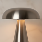 Cordless chrome mushroom bedside lamp 21 cm with USB-C charging and stepless dimming