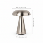 Cordless chrome mushroom bedside lamp 21 cm with USB-C charging and stepless dimming